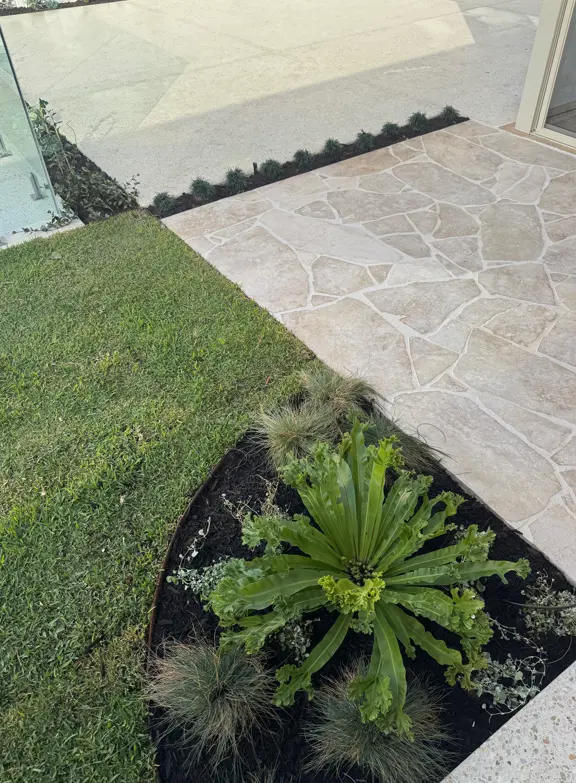 Crazy paving creating a unique outdoor space